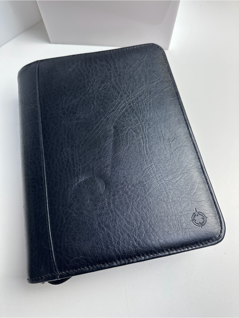 Franklin Covey Vintage Black Top Grain Cowhide Leather 7 Ring Planner Made USA